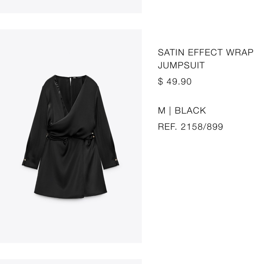 Zara Black Satin Effect Wrap Jumpsuit Romper REF: 2158/899